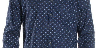 Bar III Men's Printed Casual Button Down Shirt Blue Size L