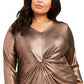 Alfani Women's Plus Size Metallic Twist-Front Top  Black Size 1X