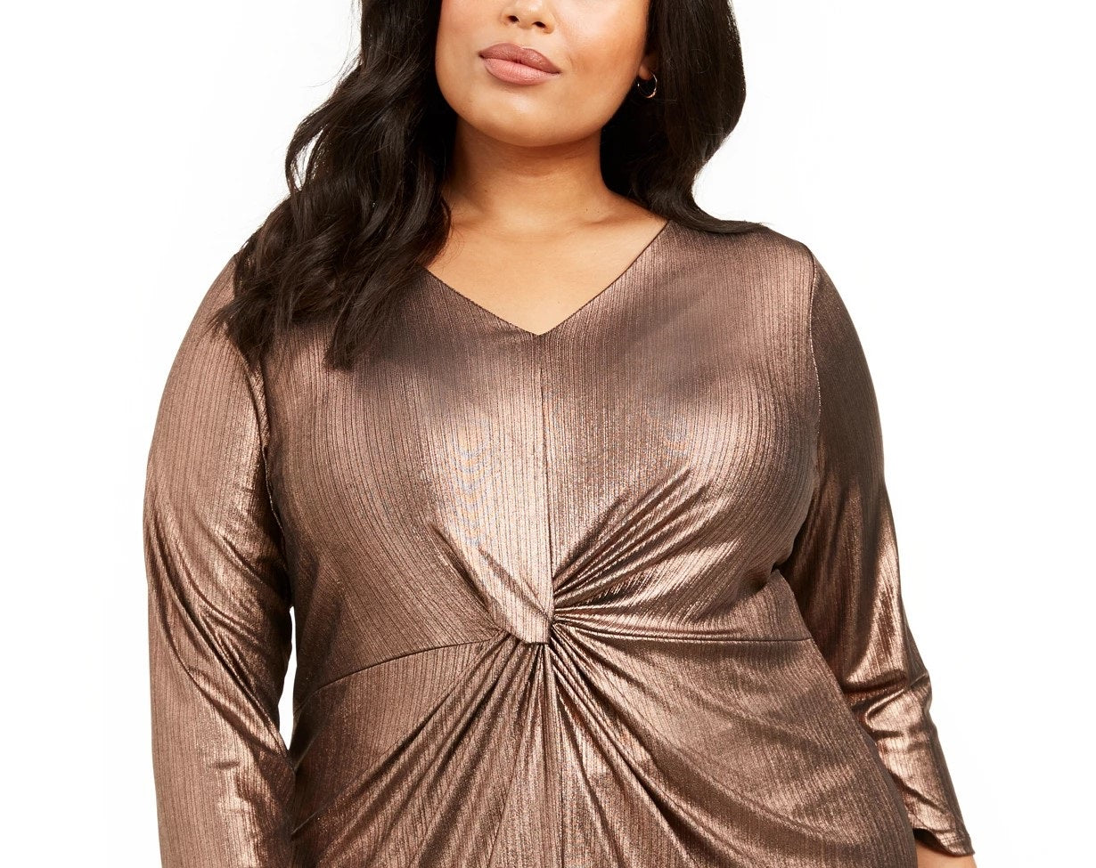Alfani Women's Plus Size Metallic Twist-Front Top  Black Size 1X