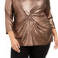 Alfani Women's Plus Size Metallic Twist-Front Top  Black Size 1X