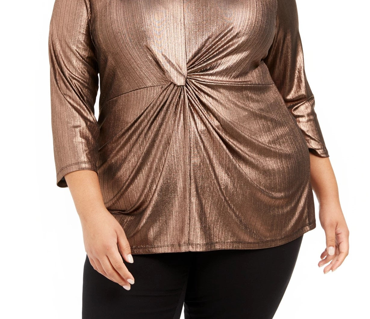 Alfani Women's Plus Size Metallic Twist-Front Top  Black Size 1X