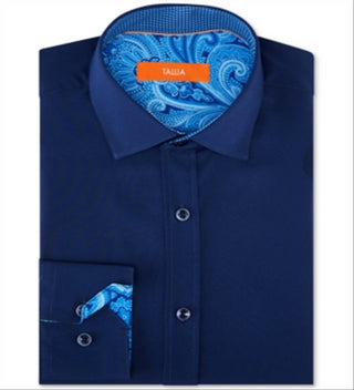 Tallia Men's Patterned Collared Work Dress Shirt Blue Size 32-33