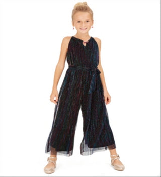 Sequin Hearts Big Girl's Metallic Stripe Jumpsuit Blue Size Small