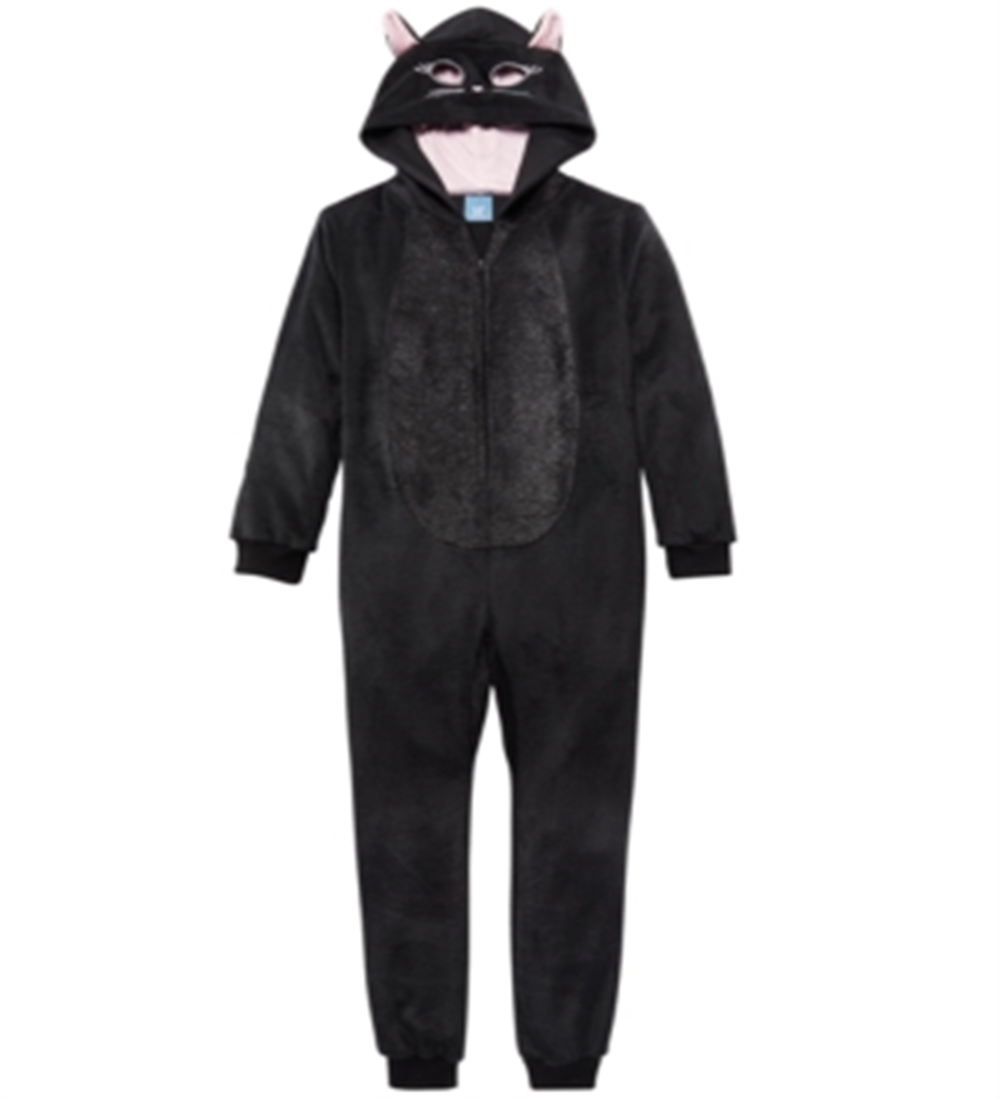 Max & Olivia Little & Big Girl's Cat Coverall Pajama Black Size S
