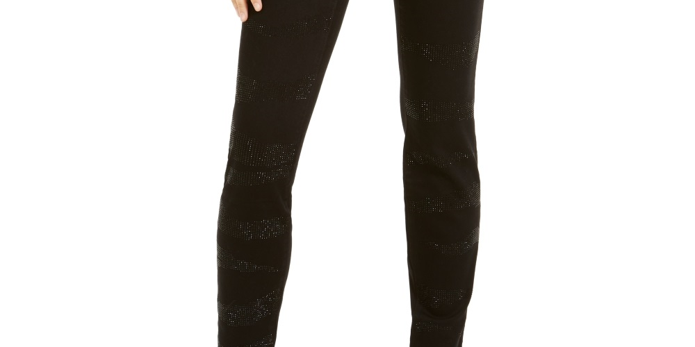 INC International Concepts Women's Incessential Zebra Embellished Curvy Skinny Jeans Black Size 2