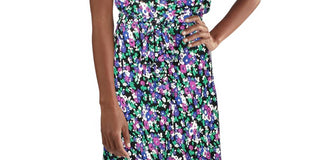 Ralph Lauren Women's Floral Sleeveless Jewel Neck Below the Knee Fit Flare Dress Black Size 14