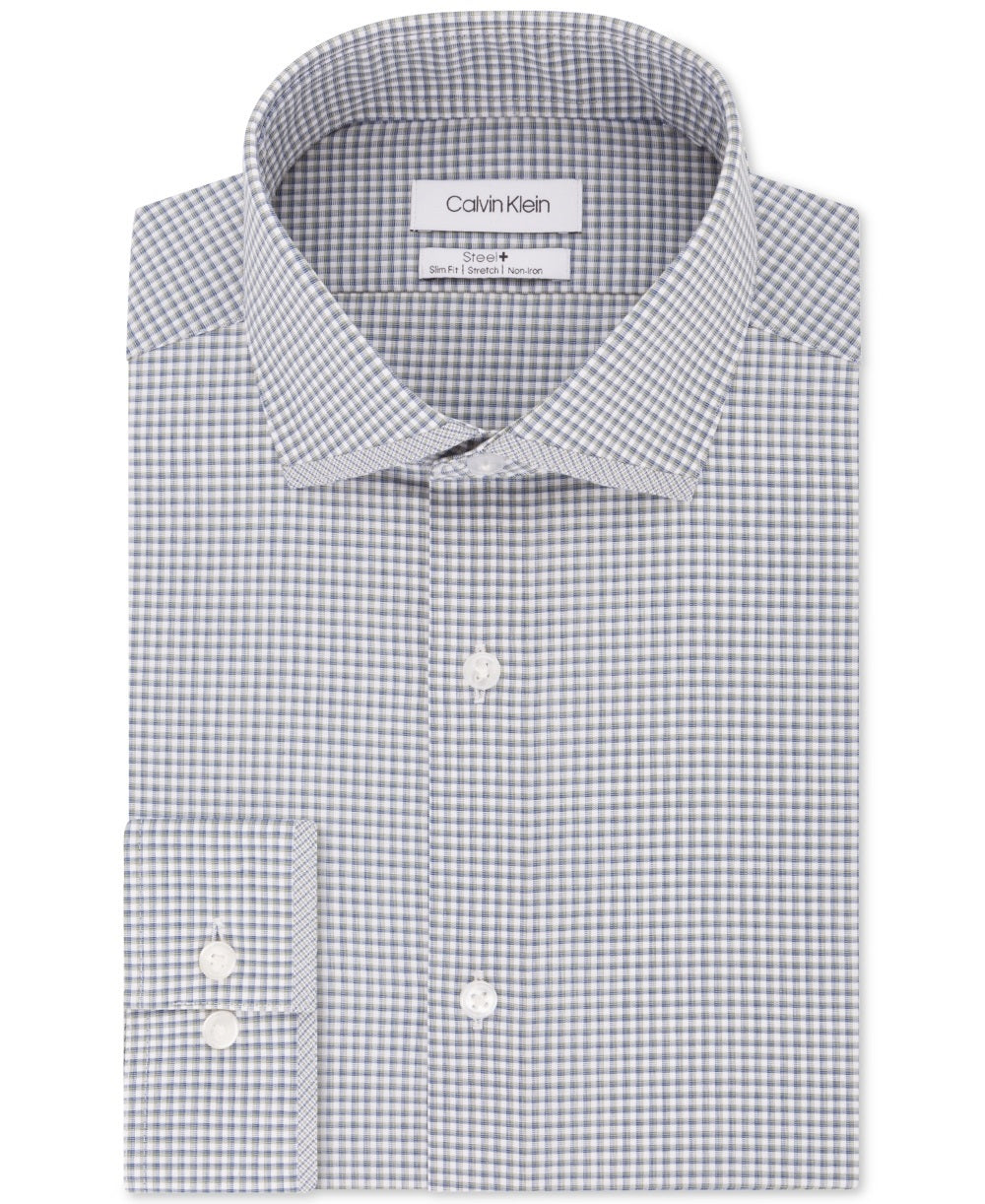 Calvin Klein Men's Steel Slim Fit Non Iron Performance Stretch Print Dress Shirt Green Size 16.5X32X33