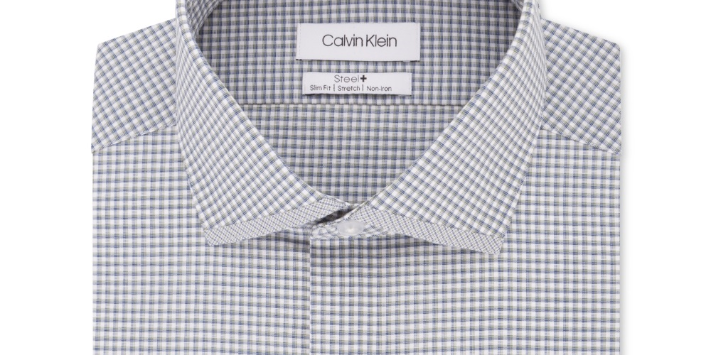 Calvin Klein Men's Steel Slim Fit Non Iron Performance Stretch Print Dress Shirt Green Size 16.5X32X33