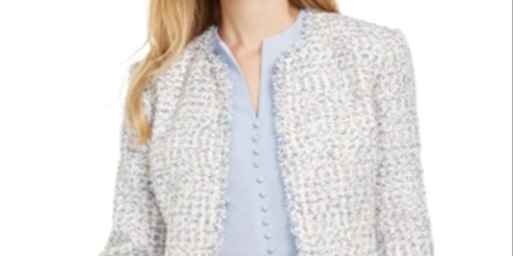 Calvin Klein Women's Open Front Tweed Jacket Green Size 16