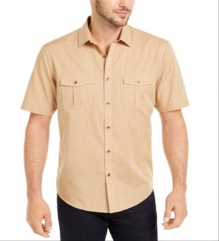 Alfani Men's Warren Textured Short Sleeve Shirt Caramel Size XXX-Large