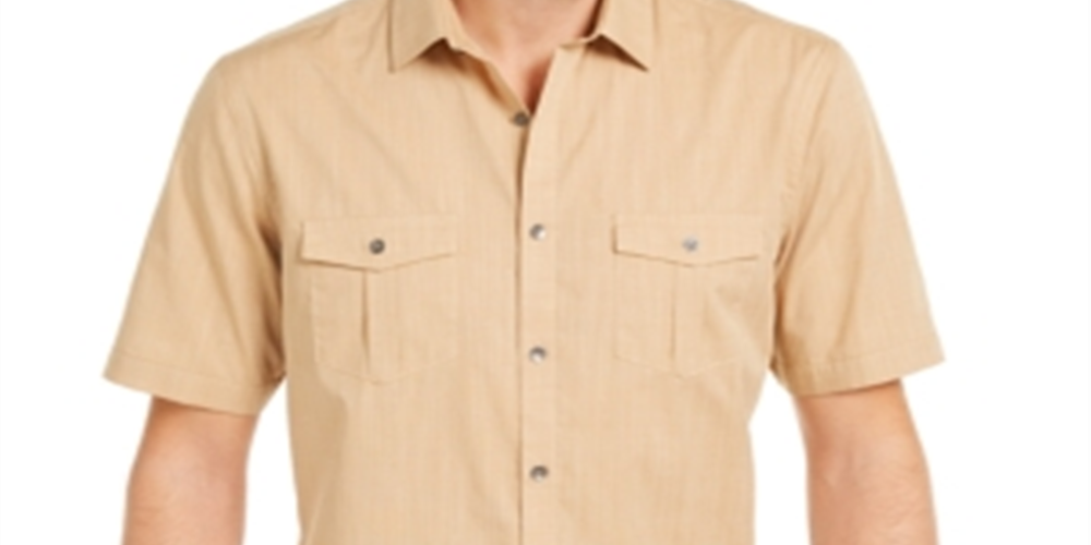 Alfani Men's Warren Textured Short Sleeve Shirt Caramel Size XXX-Large