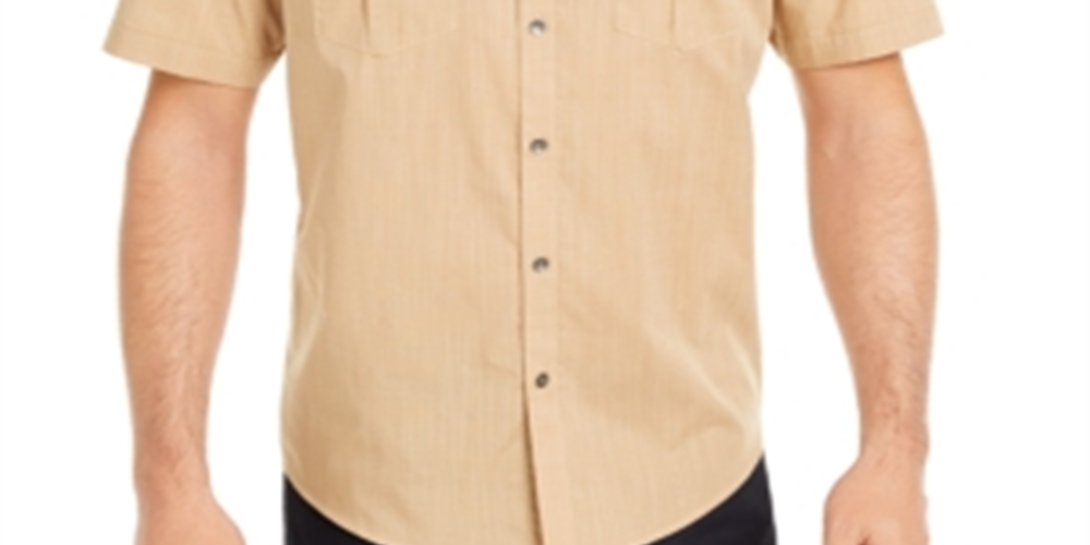 Alfani Men's Warren Textured Short Sleeve Shirt Caramel Size XXX-Large