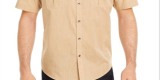 Alfani Men's Warren Textured Short Sleeve Shirt Caramel Size XXX-Large