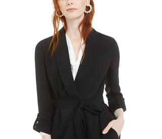 Bar III Women's Shawl Collar Belted Blazer Black Size X-Large