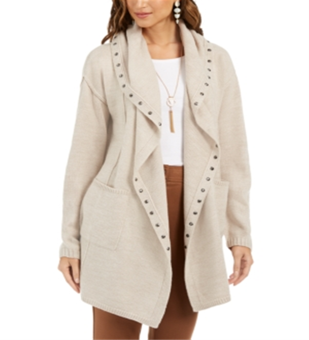 Style & Co Women's Hooded Studded Cardigan Beige Size Petit XL