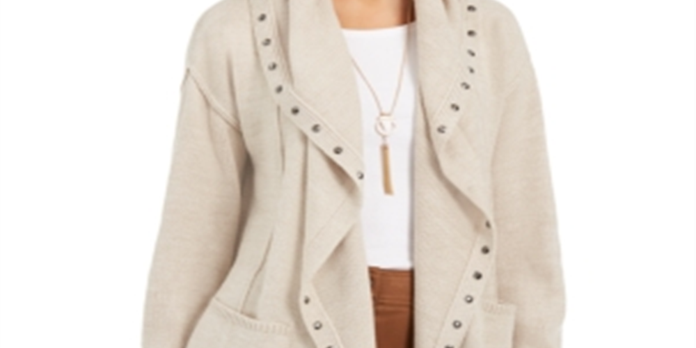 Style & Co Women's Hooded Studded Cardigan Beige Size Petit XL