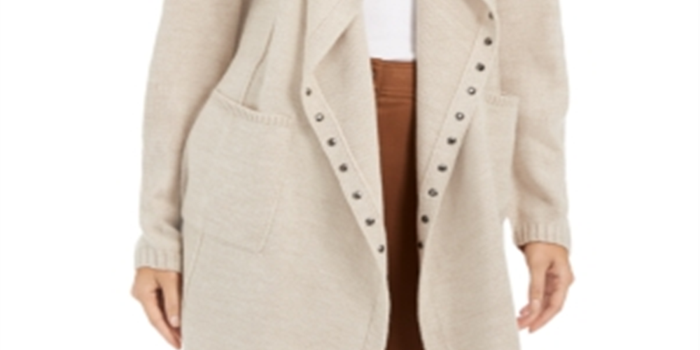 Style & Co Women's Hooded Studded Cardigan Beige Size Petit XL