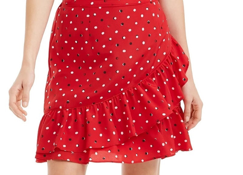 Maison Jules Women's Ruffled Polka Dot Short Ruffled Skirt Red Size XX-Small