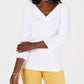 Karen Scott Women's Eyelet V Neck Cotton Top White Size Petite S/M