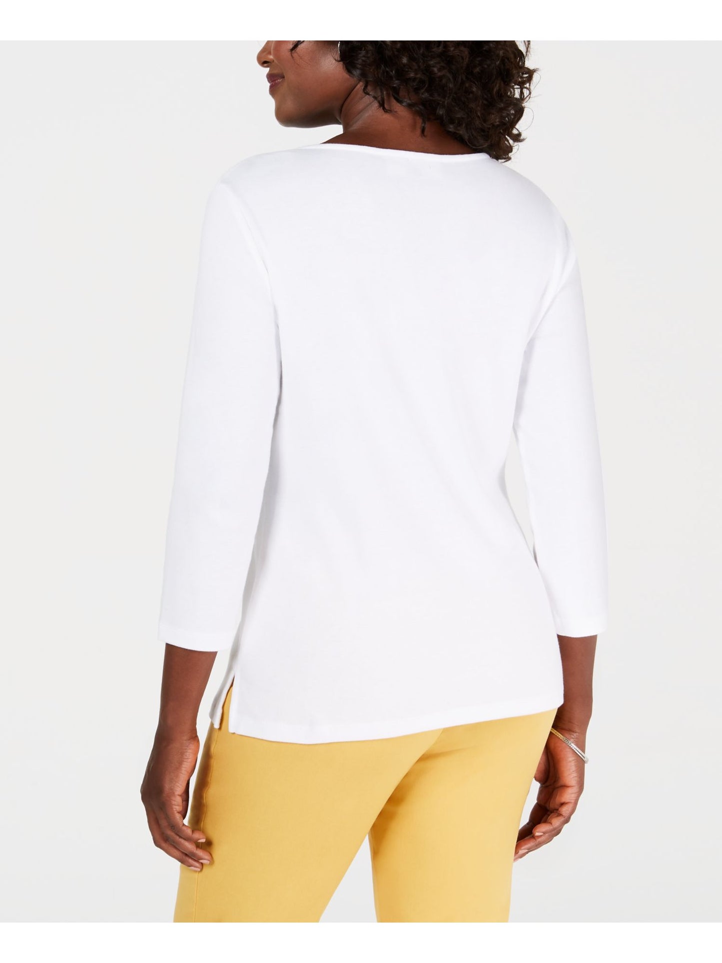 Karen Scott Women's Eyelet V Neck Cotton Top White Size Petite S/M