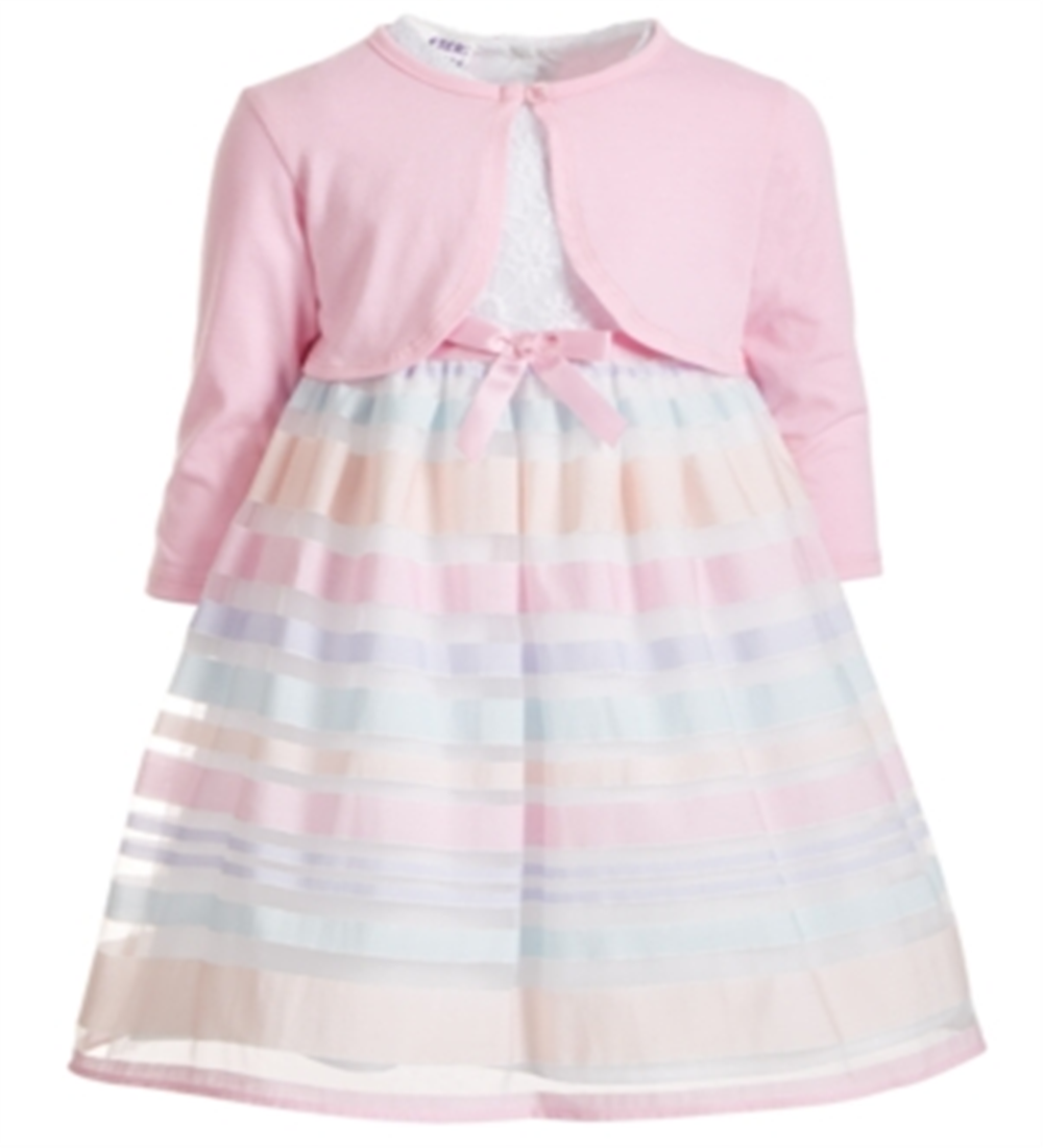 Blueberi Boulevard Little Girl's 2 Pc Shrug & Embroidered Rainbow Stripe Dress -Pink Size 6X