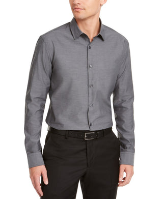 Alfani Men's Vince Collared Stretch Button-Down Shirt Gray Size XX-Large