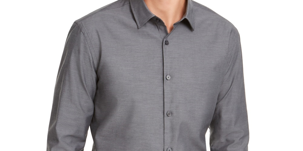 Alfani Men's Vince Collared Stretch Button-Down Shirt Gray Size XX-Large