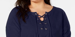 Tommy Hilfiger Women's Plus Size Cotton Lace-Up Top Navy Size 1X