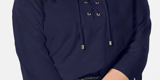 Tommy Hilfiger Women's Plus Size Cotton Lace-Up Top Navy Size 1X
