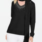 Karen Scott Women's Embellished Scarf Sweater Black Size X-Small