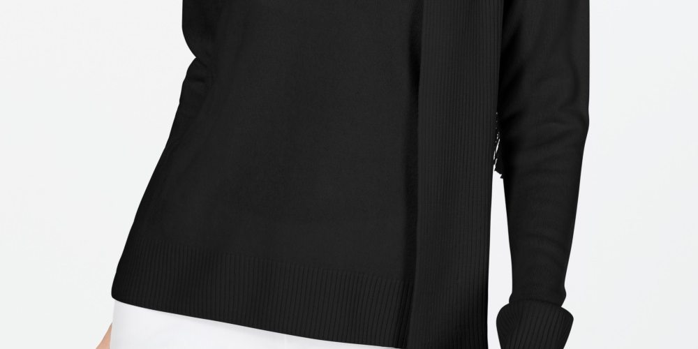 Karen Scott Women's Embellished Scarf Sweater Black Size X-Small