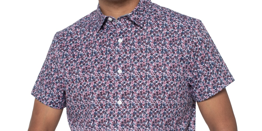 Kenneth Cole Men's Floral-Print Shirt Blue Size Medium