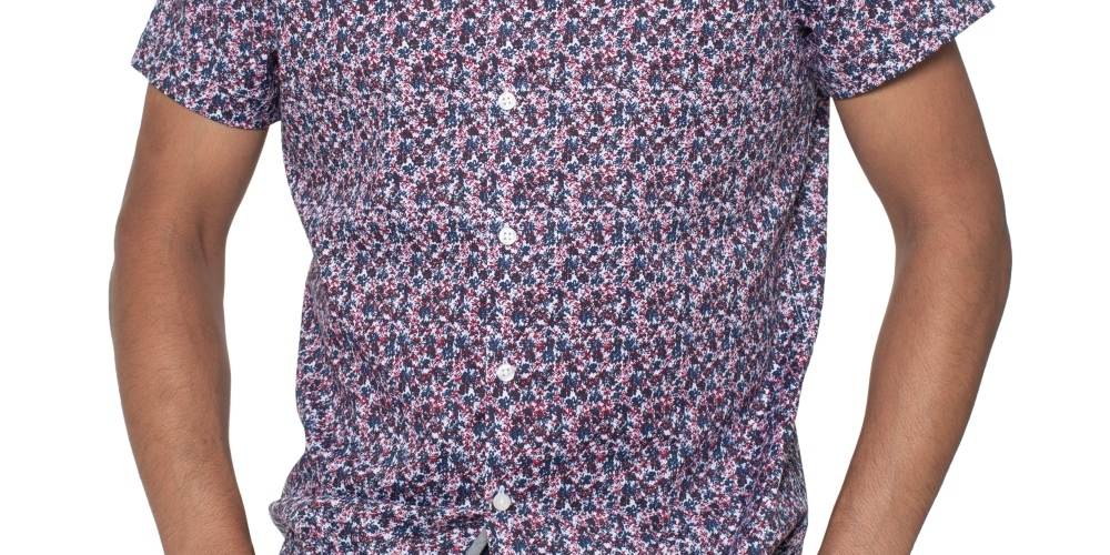 Kenneth Cole Men's Floral-Print Shirt Blue Size Medium