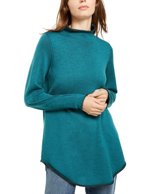 Eileen Fisher Women's Funnel-Neck Wool Sweater Green Size Medium