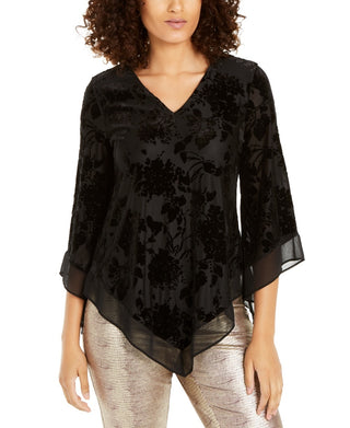 Alfani Women's Velvet Burnout Blouse Black Size X-Small