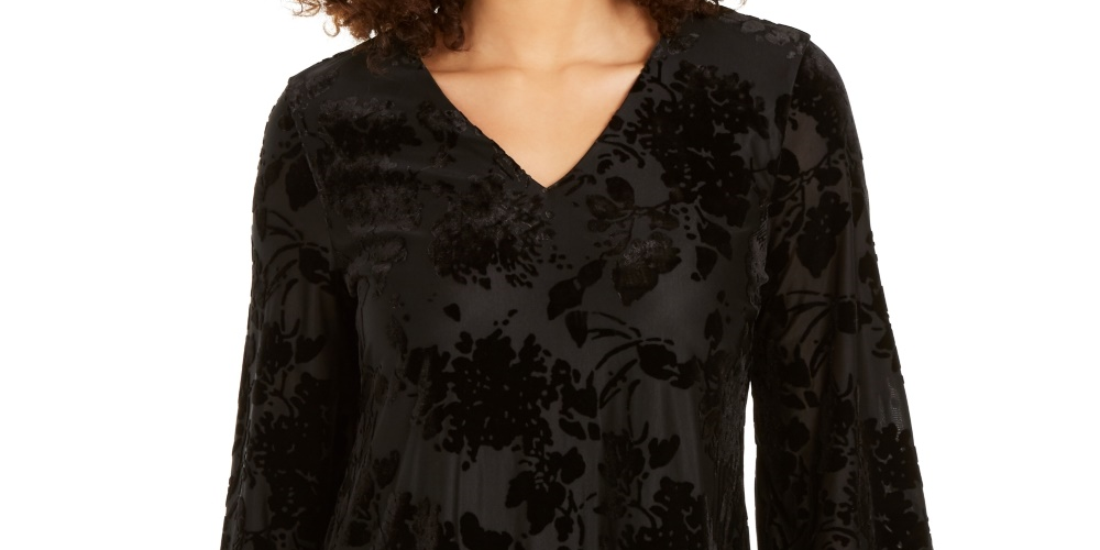 Alfani Women's Velvet Burnout Blouse Black Size X-Small