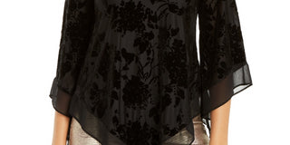 Alfani Women's Velvet Burnout Blouse Black Size X-Small