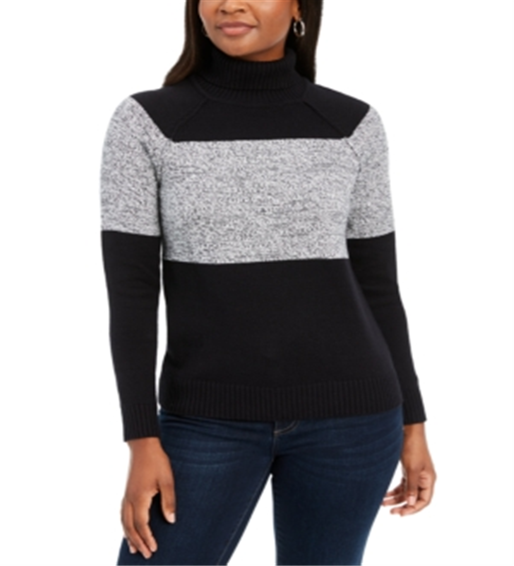 Karen Scott Women's Colorblock Cotton Turtleneck Sweater Black Size Petite XL