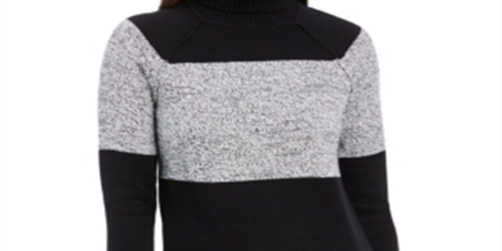 Karen Scott Women's Colorblock Cotton Turtleneck Sweater Black Size Petite XL