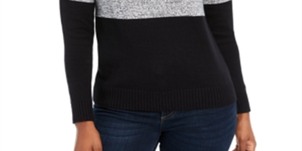 Karen Scott Women's Colorblock Cotton Turtleneck Sweater Black Size Petite XL