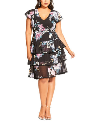 City Chic Women's Trendy Plus Size Summer Blooms Dress Black Size 18W