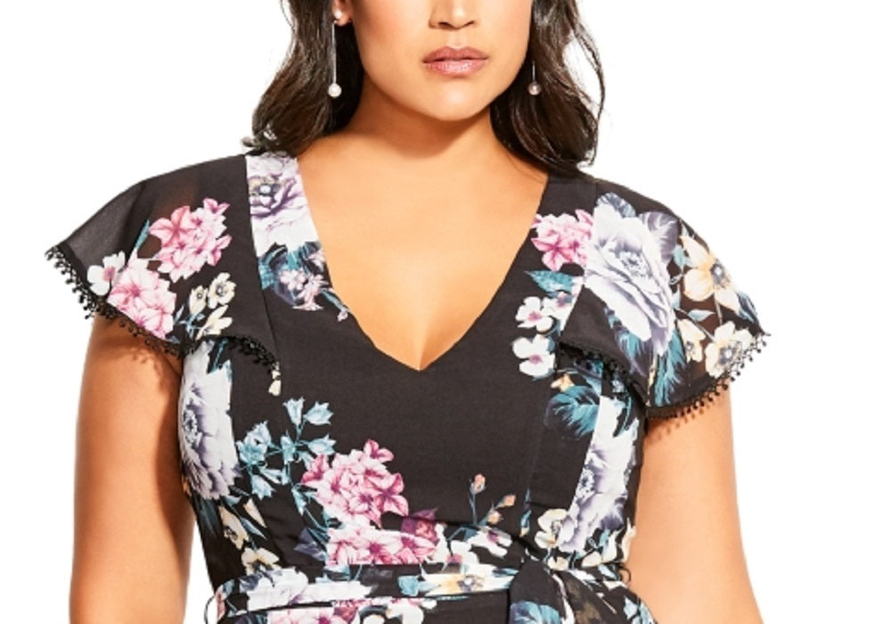 City Chic Women's Trendy Plus Size Summer Blooms Dress Black Size 18W