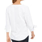 Charter Club Women's 69 New Patterned Crew Neck Cuffed Top White Size Petite Large