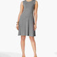 Style & Company Women's Gray Heather Sleeveless Jewel Neck Above The Knee Fit + Flare Dress Gray Size Petite Small