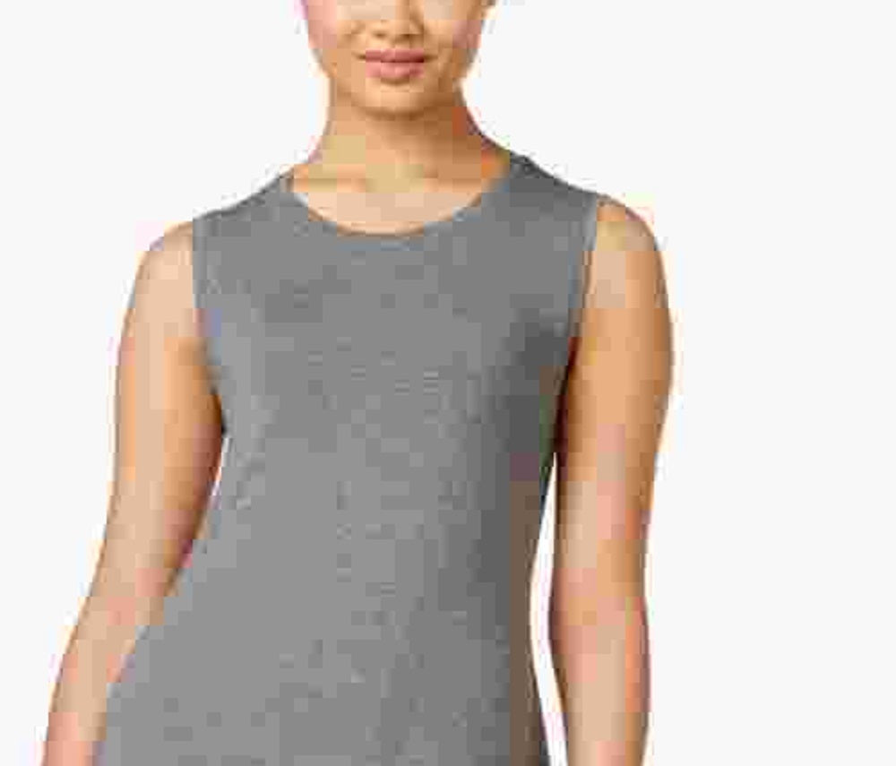 Style & Company Women's Gray Heather Sleeveless Jewel Neck Above The Knee Fit + Flare Dress Gray Size Petite Small