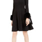 Calvin Klein Women's Faux-Fur-Cuff Fit & Flare Dress Black Size 6