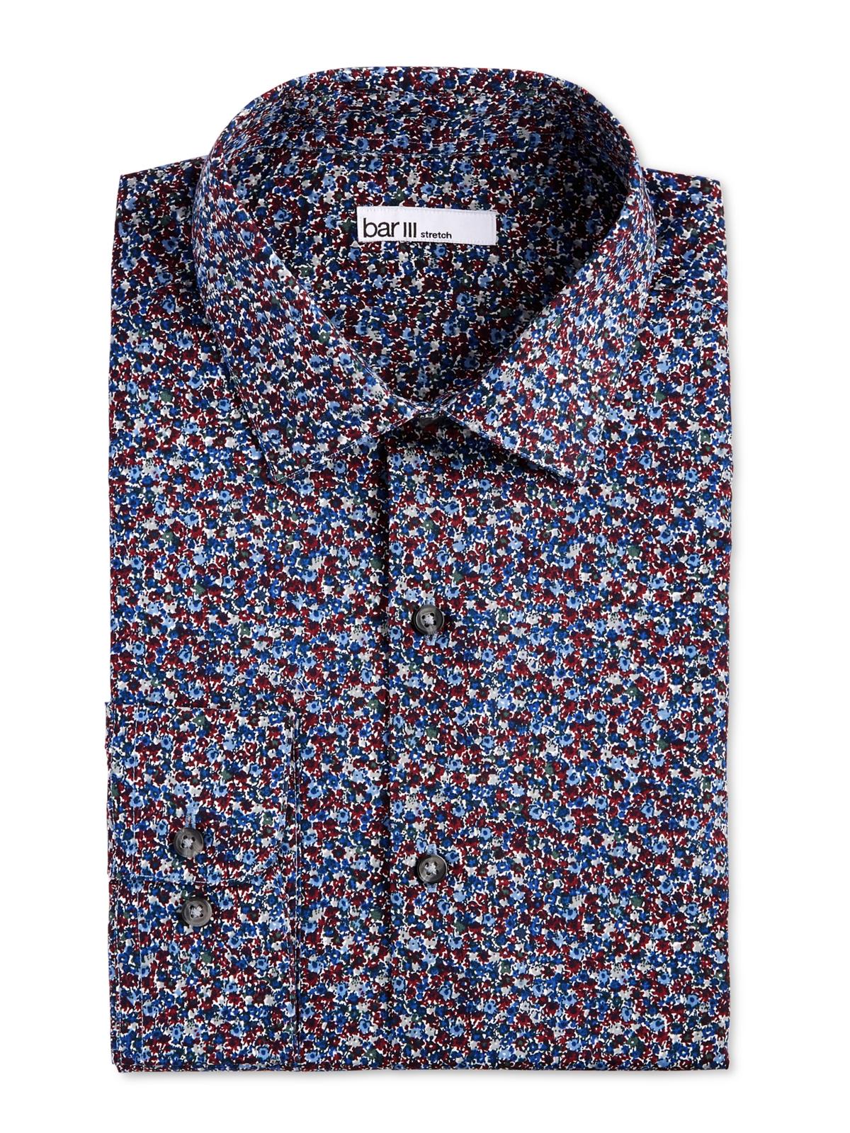 Bar III Men's Cotton Floral Dress Shirt Burgundy Multi Size L