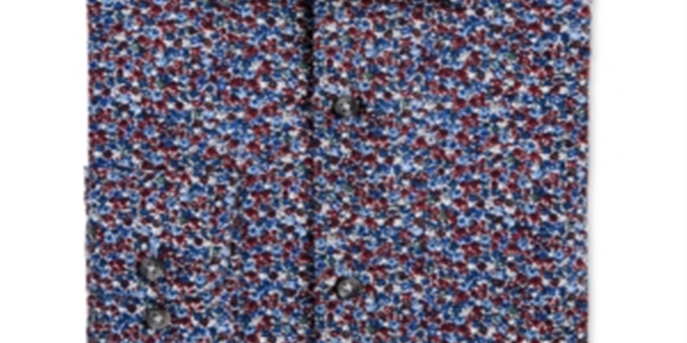 Bar III Men's Cotton Floral Dress Shirt Burgundy Multi Size L