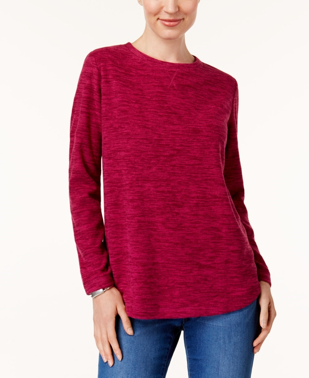 Karen Scott Women's Sport Space-Dye Microfleece Top Pink Size Medium