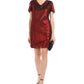Connected Women's Red Ruffled  Shimmer Short Sleeve V Neck Above The Knee Sheath Cocktail Dress Red Size 10 Petite